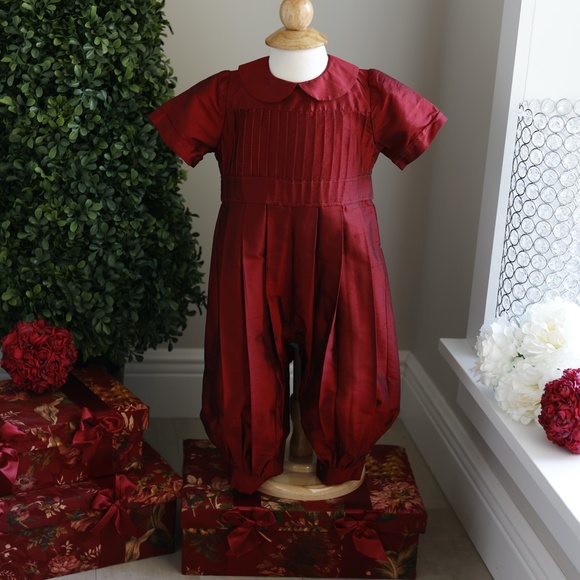 Girl's Red Shantung Silk Dress 18/24 Month Ivory Trim Special Occasion Portrait - Picture 8 of 8